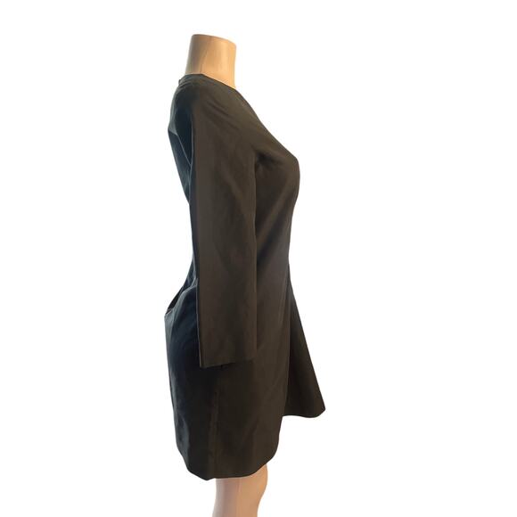 Women US-2 COS Dark Green Gathered Circle Asymmetrical Dress 3/4 Slv A-Line - Picture 6 of 7